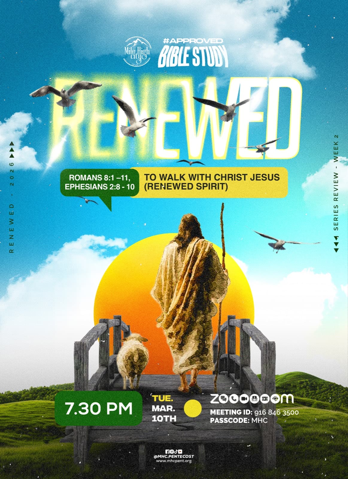 March 10, 2026 Bible study flyer - Renewed: To Walk With Christ Jesus