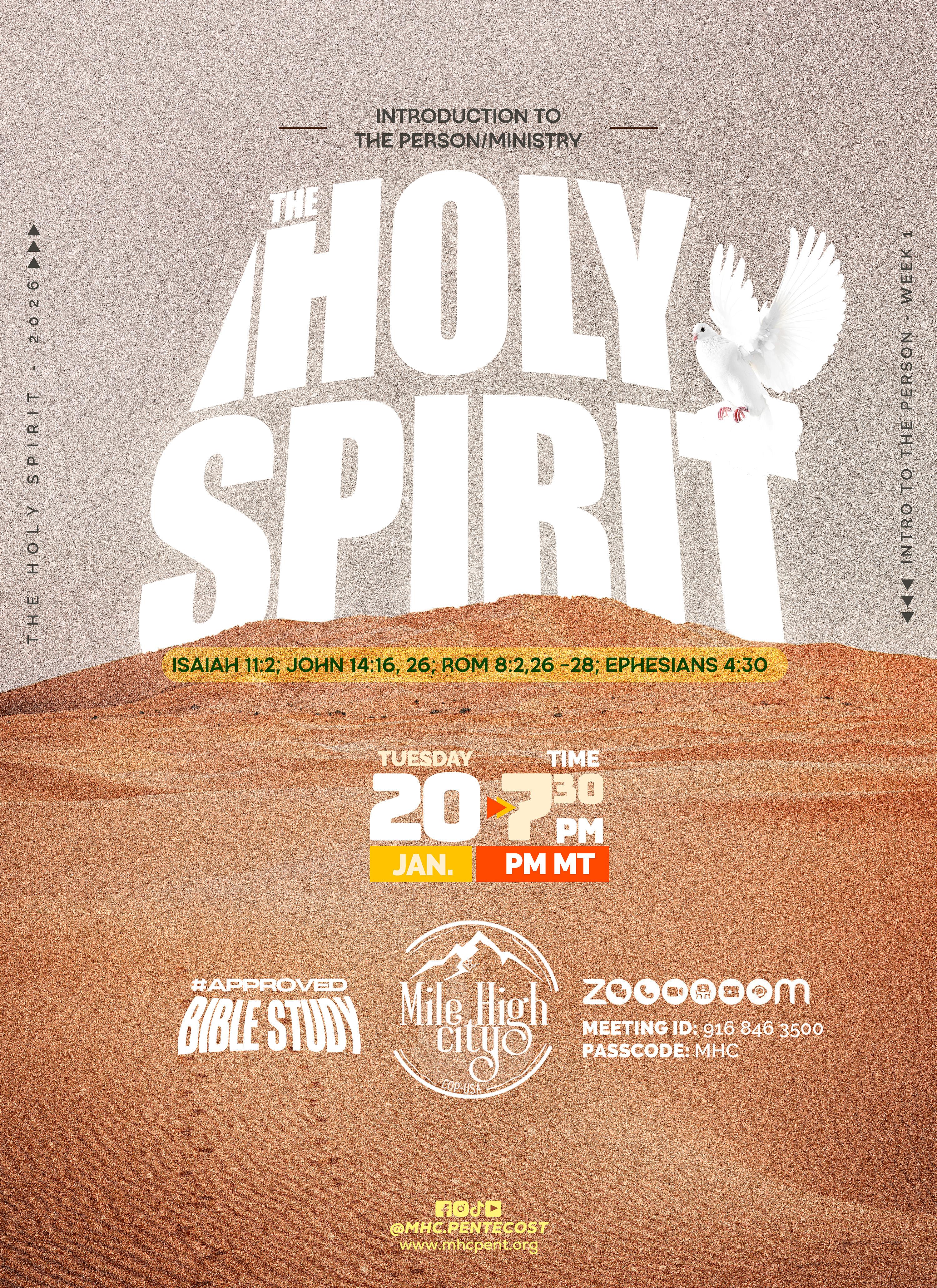 January 20, 2026 Bible study flyer - Introduction to the Person and Ministry of the Holy Spirit