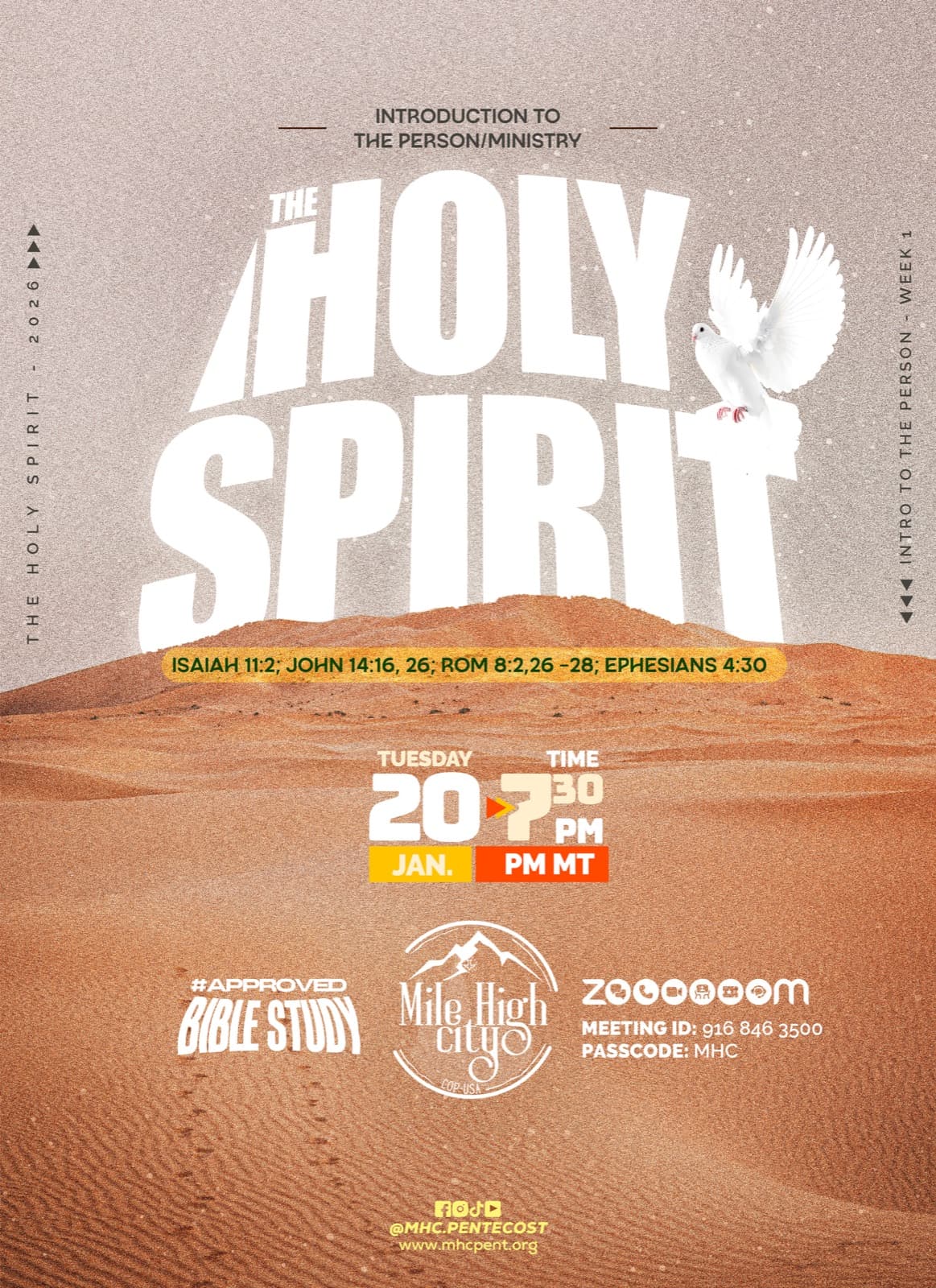 January 20, 2026 Bible study flyer - Introduction to the Person and Ministry of the Holy Spirit