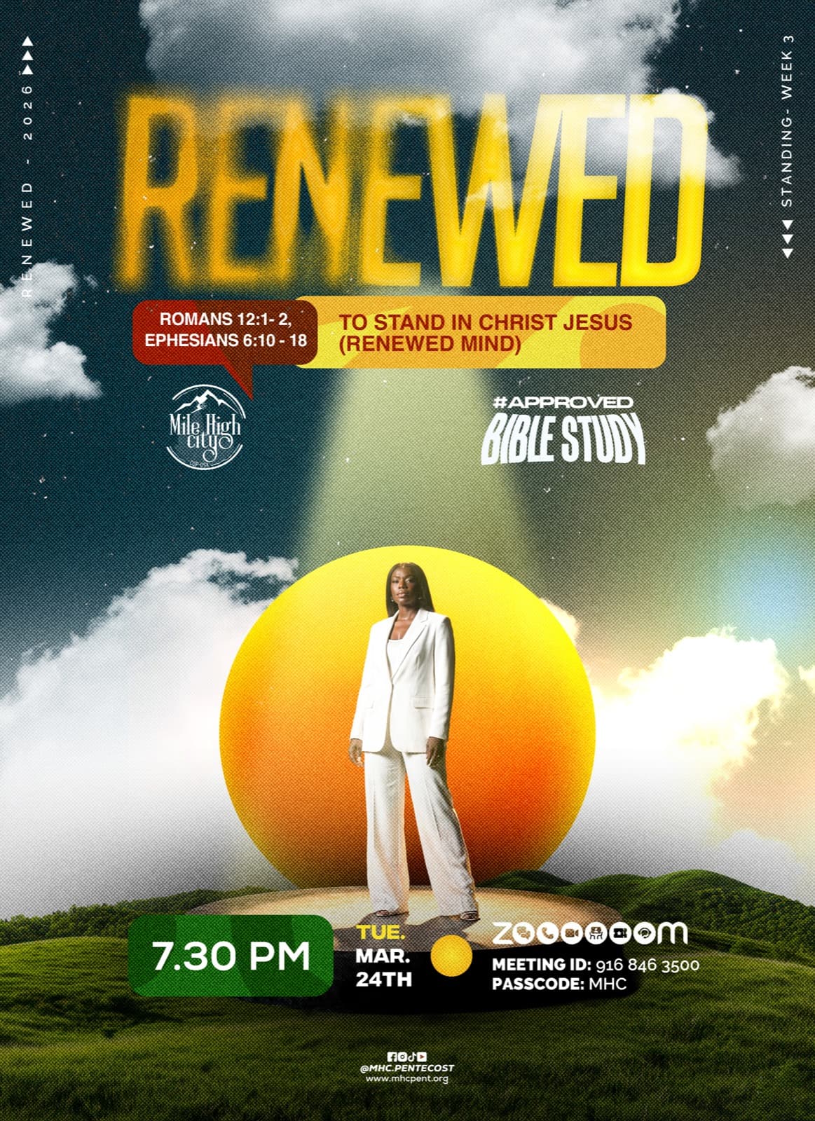 March 24, 2026 Bible study flyer - Renewed: To Stand in Christ Jesus