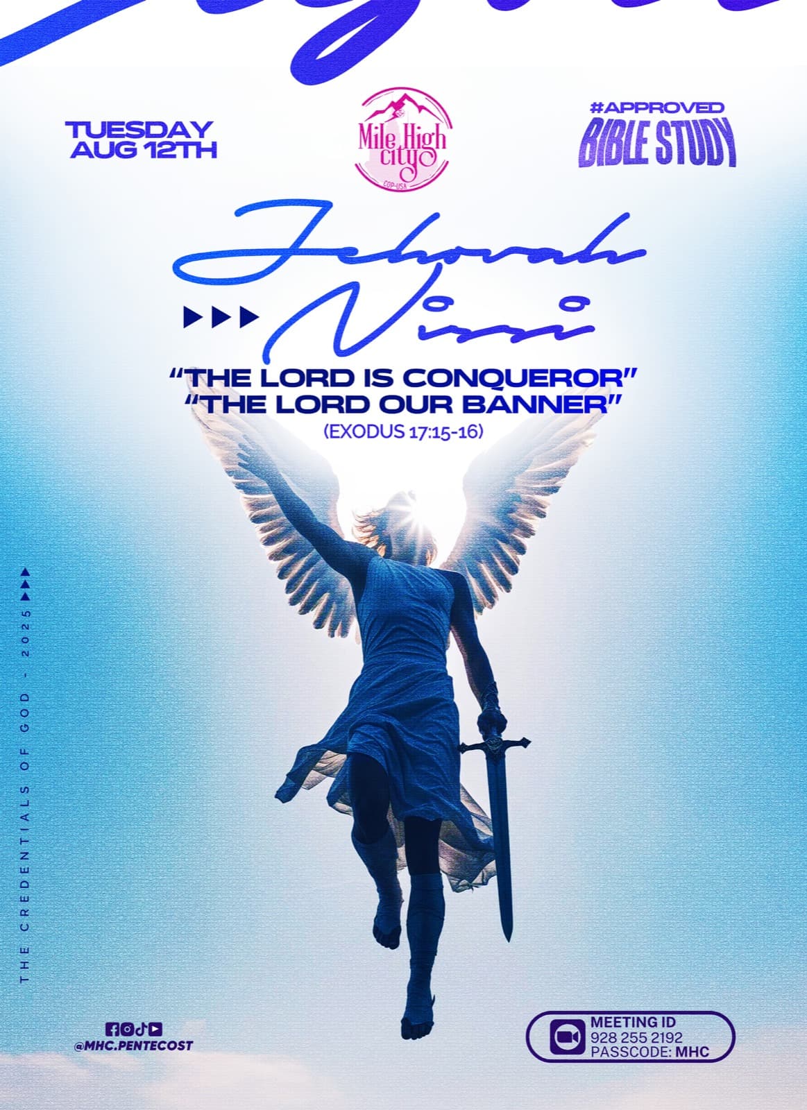 August 12, 2025 Bible study flyer - Jehovah Nissi: The Lord Is Conqueror, The Lord Our Banner