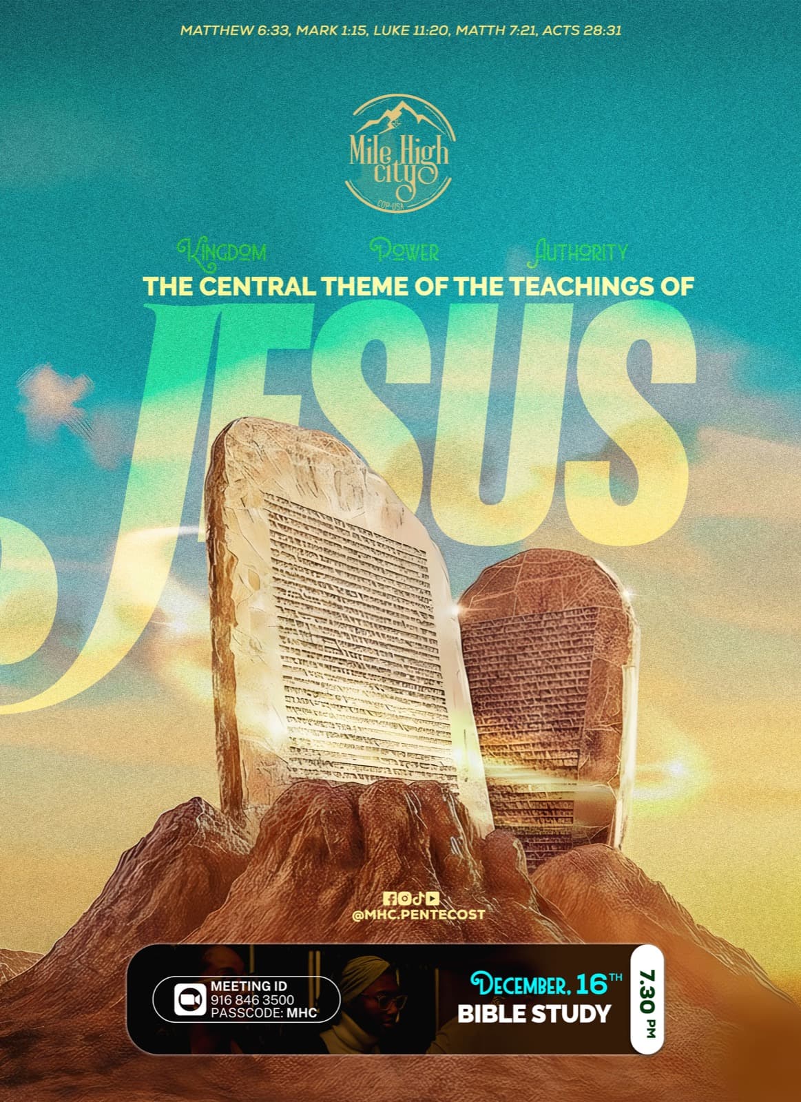 December 16, 2025 Bible study flyer - The Central Theme of the Teachings of Jesus