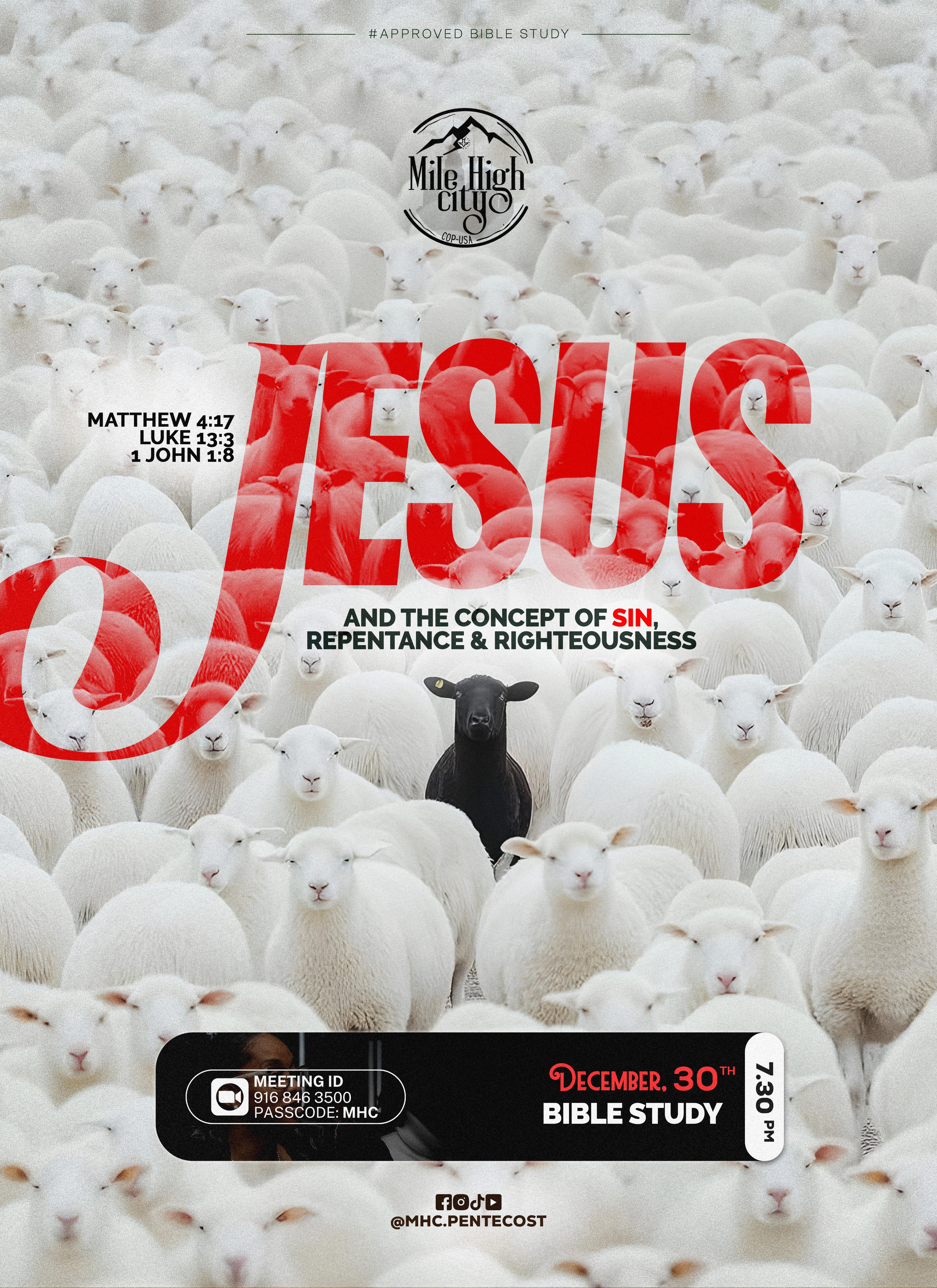 December 30, 2025 Bible study flyer - Jesus and the Concept of Sin, Repentance, and Righteousness