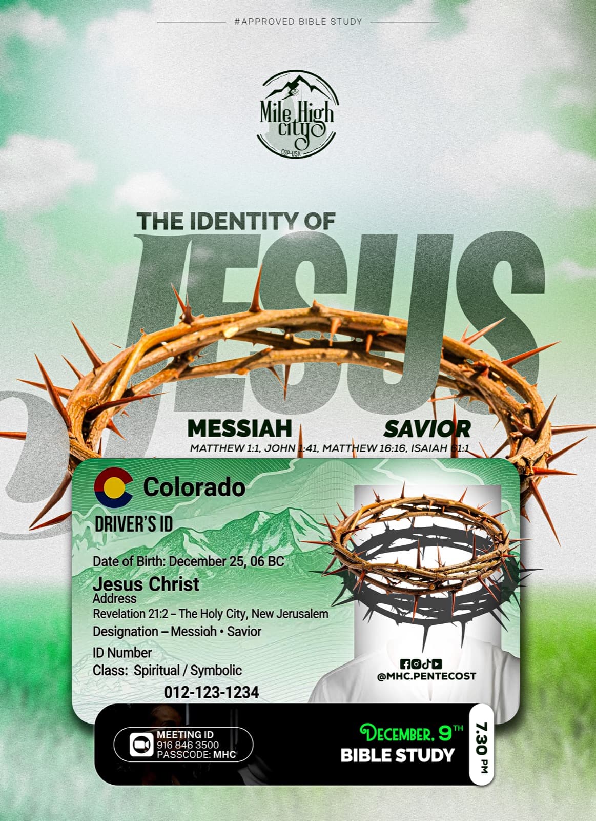 December 9, 2025 Bible study flyer - The Identity of Jesus: Messiah and Savior