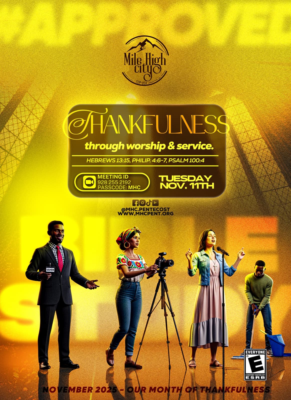 November 11, 2025 Bible study flyer - Thankfulness Through Worship and Service