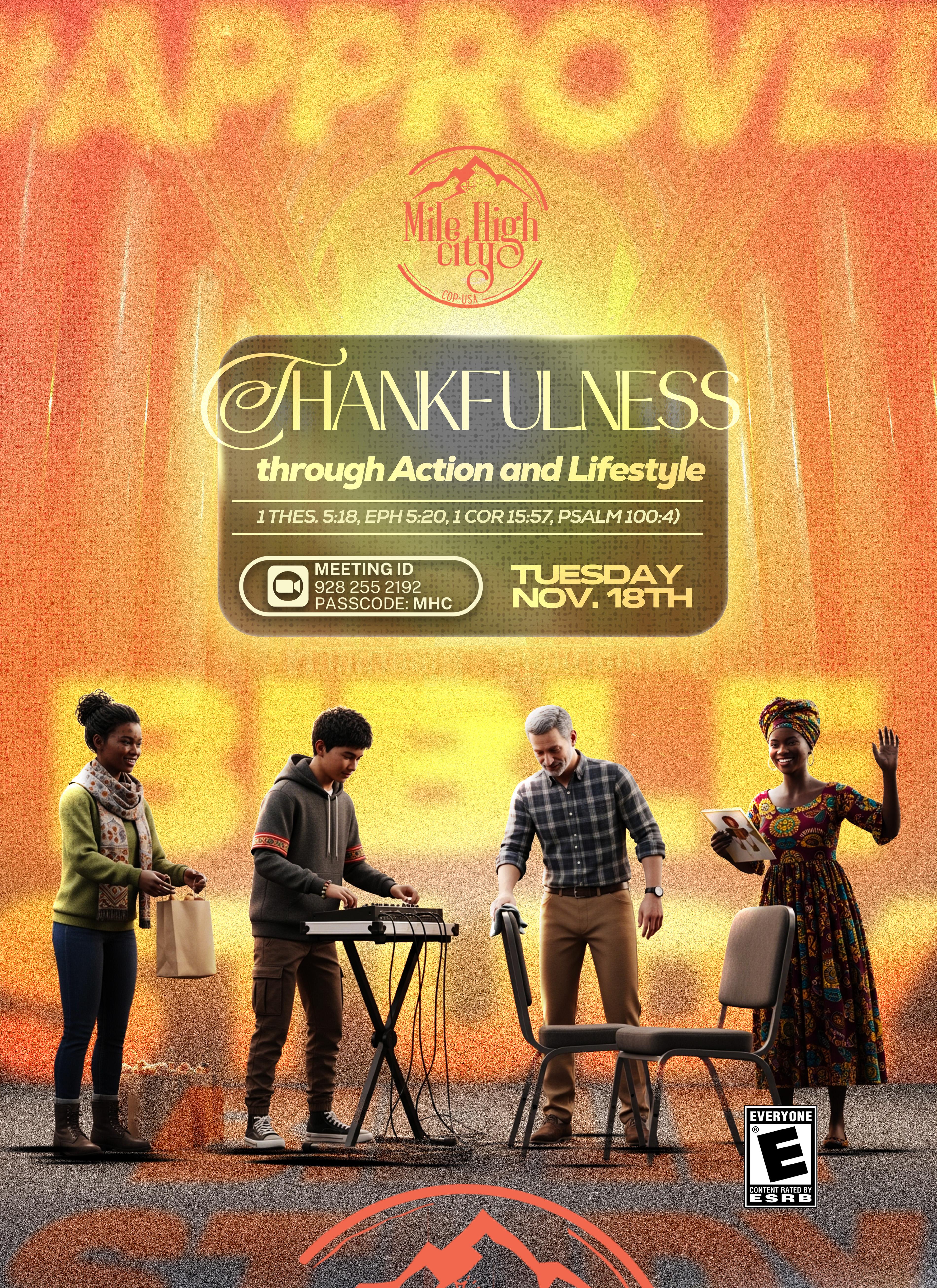 November 18, 2025 Bible study flyer - Thankfulness Through Action and Lifestyle