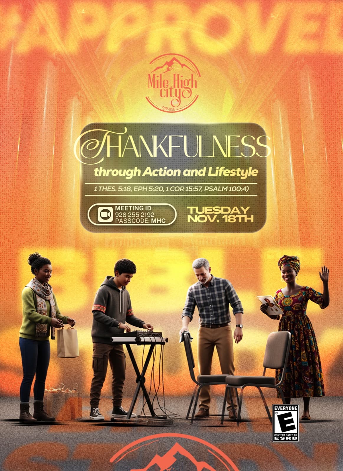 November 18, 2025 Bible study flyer - Thankfulness Through Action and Lifestyle